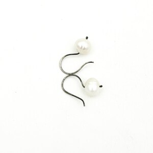 White Freshwater Pearl Earrings Blackened Sterling Silver Modern Classic Gift for Her image 1
