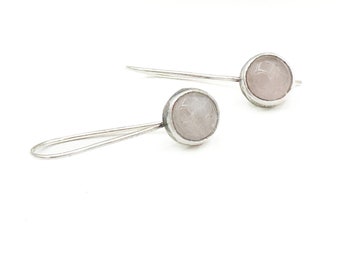Rose Quartz Earrings Sterling Silver Minimalist Hook Earrings Le Chien Noir