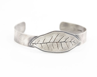 Sterling Silver Leaf Cuff Nature Jewelry Artisan Cuff Handmade Bracelet Unisex