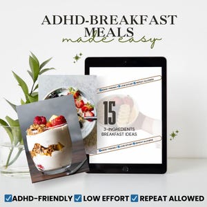 Low-Decision ADHD Meal Planner • Simple Breakfast Recipes • Digital Canva Workbook (PDF)
