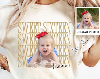 Custom Sweet Sixteen Photo Shirt, Personalized 16th Birthday Gift, Vintage Photo Keepsake Tee, Comfort Colors Custom Photo Shirt