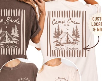 Custom Camp Bachelorette Party Shirt, Vintage Mountain Bride Tee, Personalized Lake Bach Trip Shirts, Matching Camp Crew, Hiking Bridal Gift