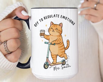 Custom School Psychologist Cat Mug, Funny Mental Health Coffee Cup, Therapist Gift, Cat Lover Mug, School Counselor, Gift for Teacher