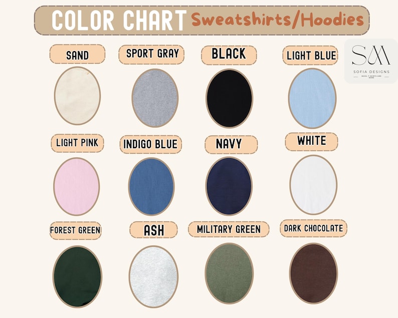 Puede incluir: Tabla de colores para sudaderas y sudaderas con capucha, con una variedad de colores. La tabla incluye Arena, Gris Deportivo, Negro, Azul Claro, Rosa Claro, Azul &Iacute;ndigo, Marino, Blanco, Verde Bosque, Ceniza, Verde Militar y Chocolate Oscuro.