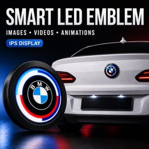 Smart Digital Car Emblem 74mm 82mm | App Controlled IPS LED Badge | Custom Images Videos Animations | IP67 Logo Display