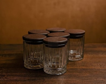 Glass Spice Jar Set (6) with Wooden Vacuum Lids, 210ml