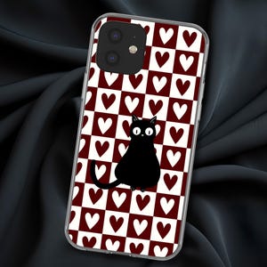 Whimsical Cat Clear Case | Sassy Funny Cat, Heart Pattern Phone Cover