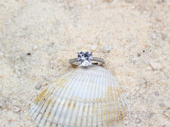 White Sapphire & Diamonds Engagement Ring My Heart Love | Etsy