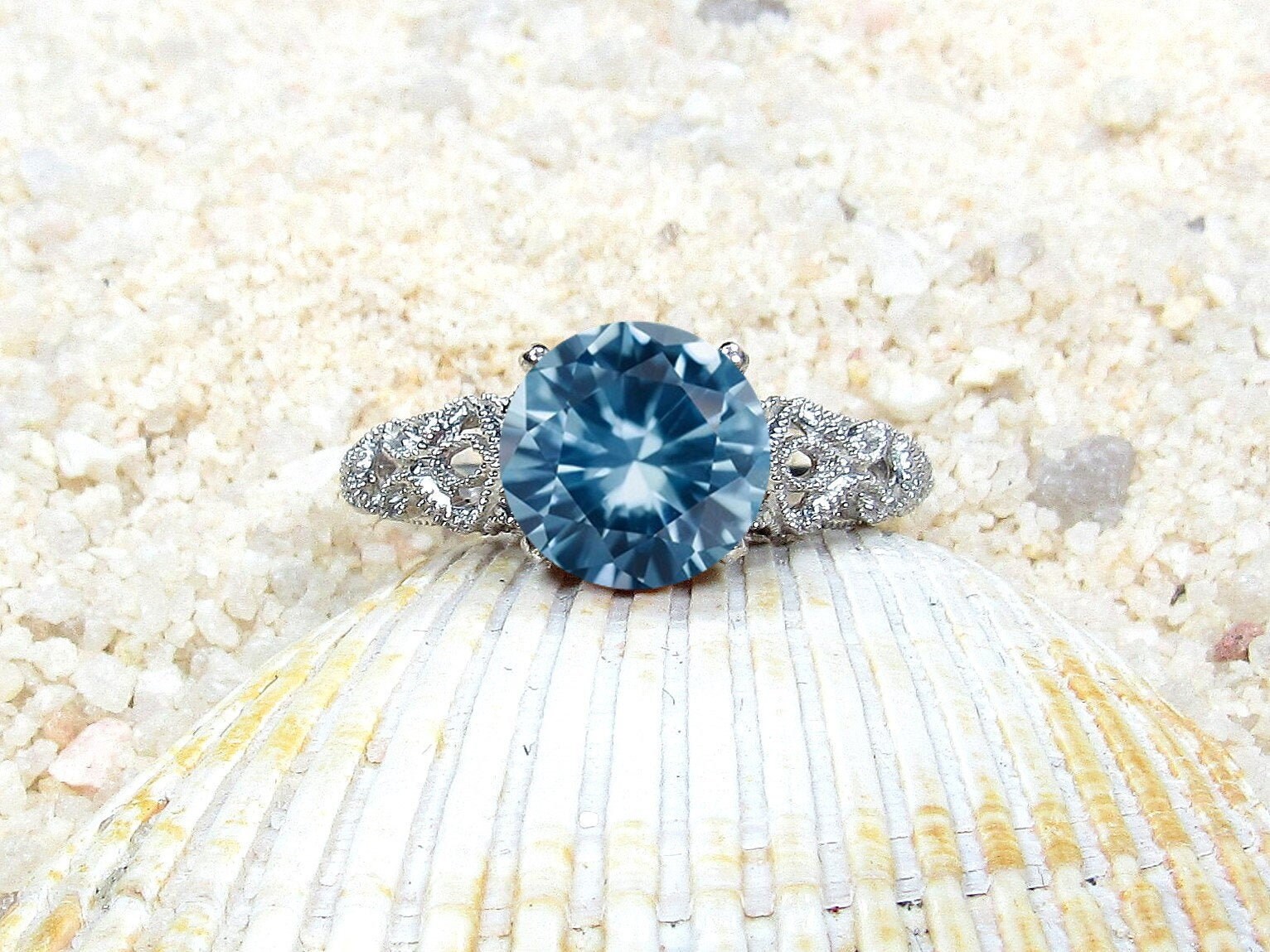 Light Blue Spinel Engagement Ring Antique Style Vintage 4 Etsy
