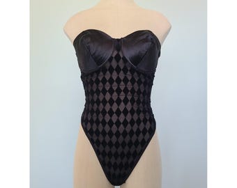 RARE Victoria's Secret Sz 34C Teddy Bodysuit Harlequin Diamond Velour Y2K Circus