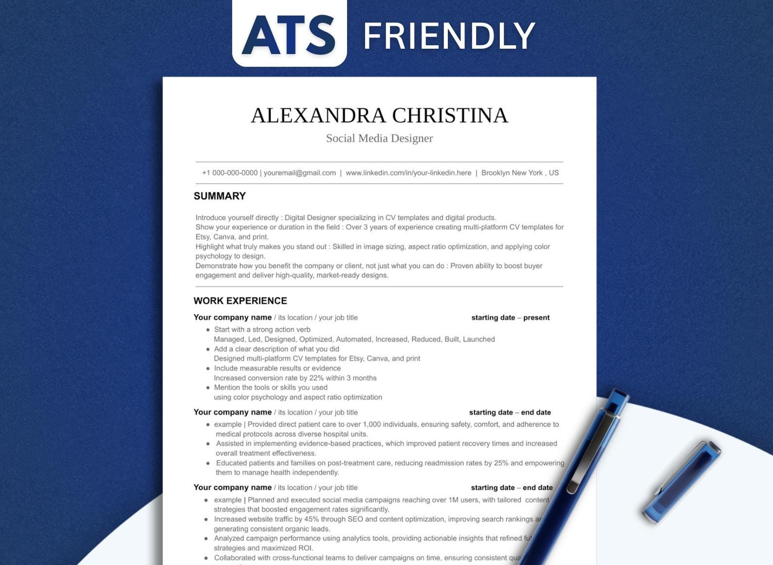 ATS Cvtemplate ATS Friendly Editable Resume Template on Word Google ...