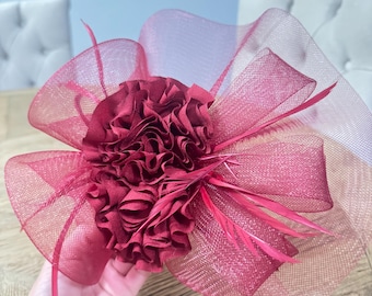 Red Fascinator Hat, Layered Flower Headpiece, Wedding Guest, Derby, Ascot Occasion Fascinator