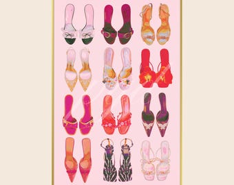 Pink Designer Heels Fashion Wall Art, Chic Vintage Y2K Girly Retro Poster Print, Living Room Bedroom Apartment Dorm Decor