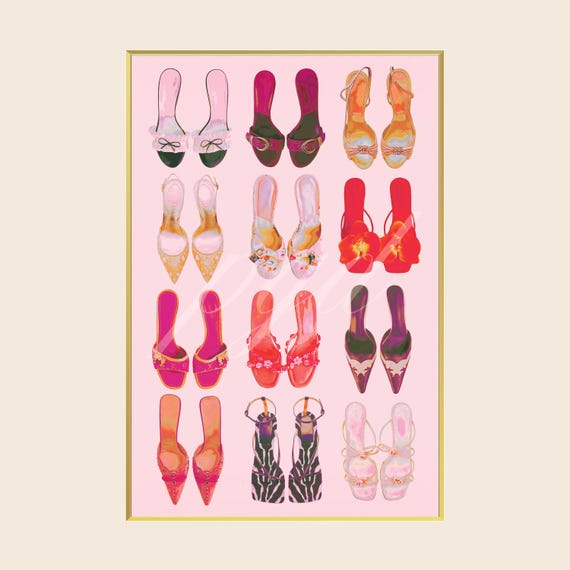 Pink Designer Heels Fashion Wall Art, Chic Vintage Y2K Girly Retro Poster Print, Living Room Bedroom Apartment Dorm Decor