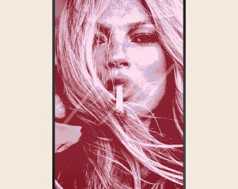Dark Red Kate Moss Wall Art, Chic Vintage 90s Y2K Celebrity Photo Neutral Poster Print, Bedroom Apartment Dorm Decor