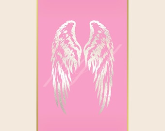 Pink Gold Angel Wings Wall Art, Brandy Melville Victoria's Secret Chic Girly Retro Poster Print, Living Room Bedroom Apartment Dorm Decor