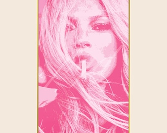 Pink Kate Moss Wall Art, Chic Vintage 90s Y2K Celebrity Photo Neutral Poster Print, Bedroom Apartment Dorm Decor