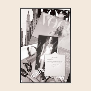 Black and White Vogue Chanel Fashion Magazine Wall Art, Chic Vintage NYC Minimalist Poster Print, Living Room Bedroom Apartment Dorm Decor image 1