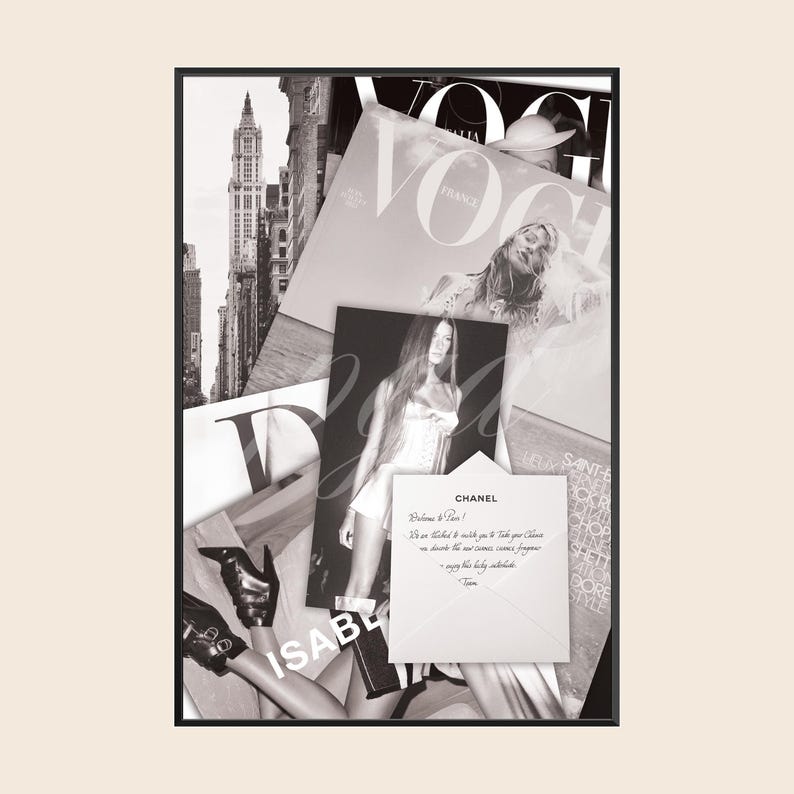 Black and White Vogue Chanel Fashion Magazine Wall Art, Chic Vintage NYC Minimalist Poster Print, Living Room Bedroom Apartment Dorm Decor image 1