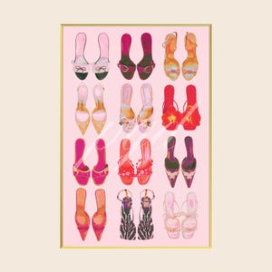 Pink Designer Heels Fashion Wall Art, Chic Vintage Y2K Girly Retro Poster Print, Living Room Bedroom Apartment Dorm Decor image 1