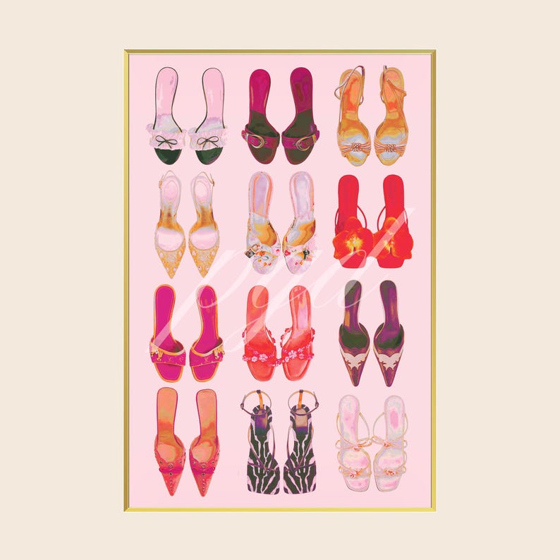 Pink Designer Heels Fashion Wall Art, Chic Vintage Y2K Girly Retro Poster Print, Living Room Bedroom Apartment Dorm Decor image 1