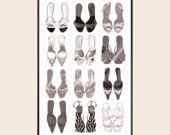 Black and White Designer Heels Fashion Wall Art, Chic Vintage Y2K Girly Retro Neutral Poster Print, Living Room Bedroom Apartment Dorm Decor