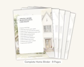 Carpeta imprimible de mantenimiento del hogar / Listas de verificación anuales y estacionales, Registros del hogar / PDF de 9 páginas para la organización del hogar