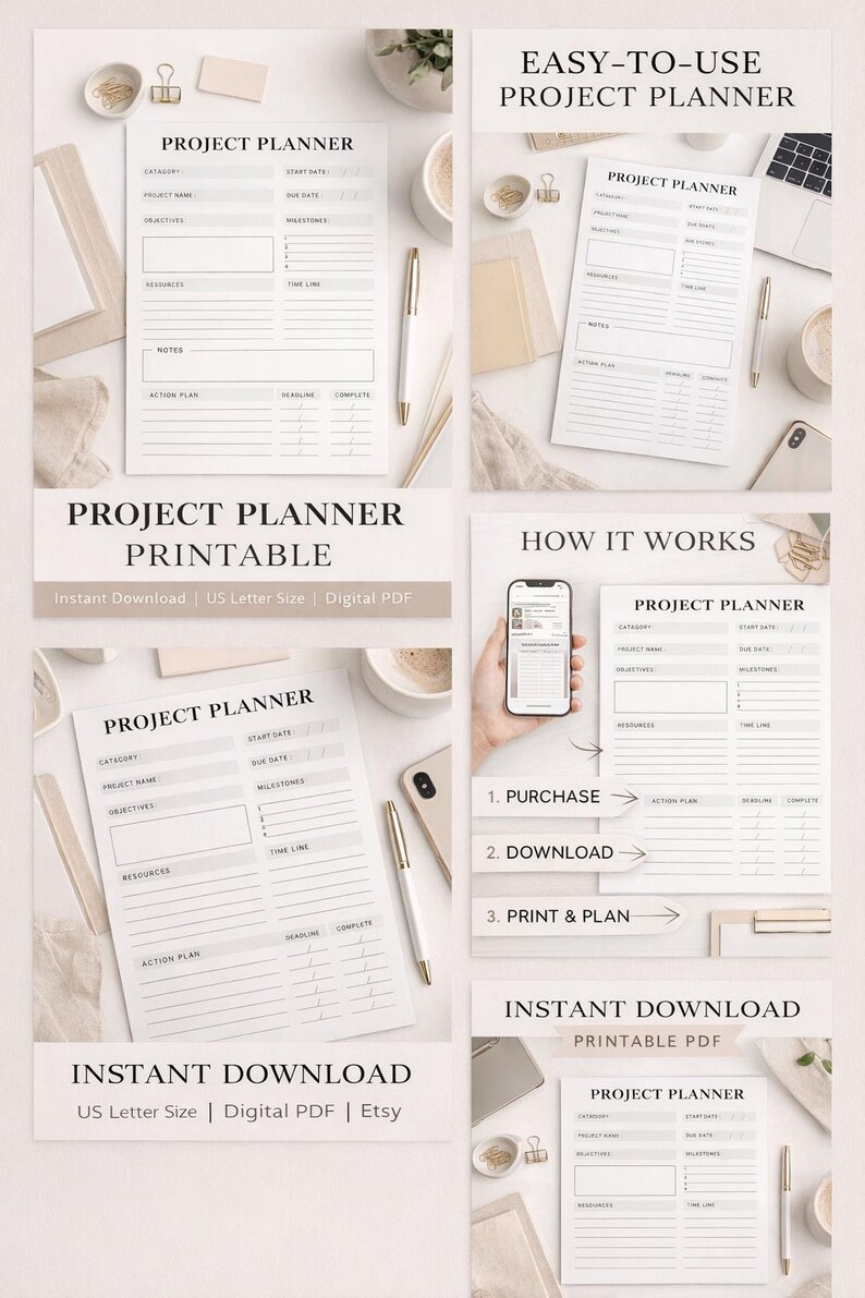 Basic Objective Planner Minimal Project Planner Printable | Project Management (PDF) - Etsy