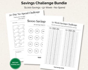 Sparutmaningspaket | Spara 1000 snabbt + 52 veckors sparspårning | Bonus utan utgifter-utmaning