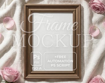 Klassischer goldener Rahmen ISO Mockup psd | Valentinstag Rahmen Mockup | Smartobjekt | Video- und Bild-Batch-Automation-Script | Bronzerahmen