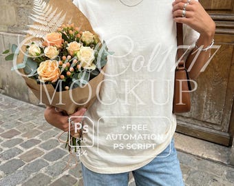 Comfort Colors 1717 Ivory Mockup C1717 Shirt Mockup Oversized Tee Valentinstag Outdoor Street Style Neutral Ästhetik PSD Script Natural