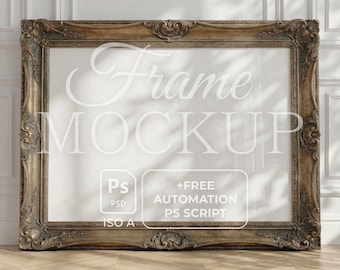 Maximalist Bronze Rahmen ISO Mockup psd | Vintage Bilderrahmen | Smartobjekt | Video- und Bild-Batch-Automation-Script | Waagerechter Rahmen