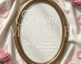 Goldener ovaler Rahmen ISO Mockup psd | Valentinstag Rahmen Mockup | Smartobjekt | Video- und Bild-Batch-Automation-Script | Runder Rahmen