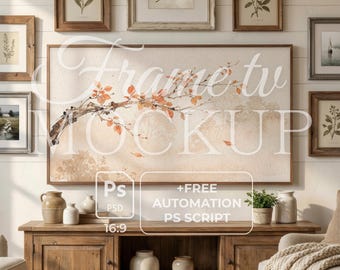 Rustikales Bauernhaus Mockup | Vintage Cottagecore Interieur | Antik Style Interior | -Rahmen TV 16:9 | Warmes, gemütliches Zuhause | Smart Objekt Layer