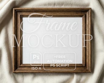 Dunkler Holzrahmen ISO Mockup psd | Vintage Bilderrahmen | Smartobjekt | Video- und Bild-Batch-Automation-Script | Waagerechter Rahmen