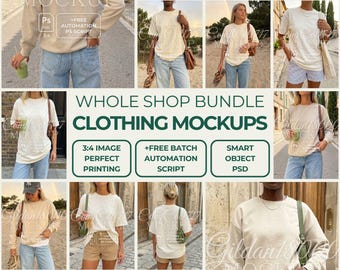 Whole Shop Clothing Mockup Bundle, Gildan 18000 Comfort Colors 1717, 15 PSD Bekleidung Mockups, Aesthetic Streetwear, TShirt & Sweatshirt
