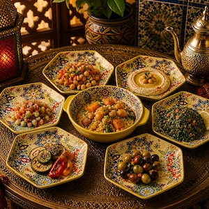 Moroccan Hexagonal Ceramic Plate Set of 6, Boho Dinner Plates, Salad & Dessert Plates, Decorative Tableware, Colorful Kitchen Dish Set