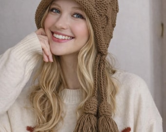 Hand-Knitted Wool Tassel Beanie • Japanese Winter Hat