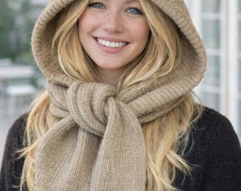 Handmade Wool Korean Balaclava for Women 100% Wool  – Knit Hat Scarf One Piece, Thick Winter Neck Protection