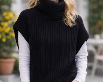 Women’s Sleeveless Turtleneck Sweater – Korean Chic Knit Vest, French Style Cozy Winter Pullover