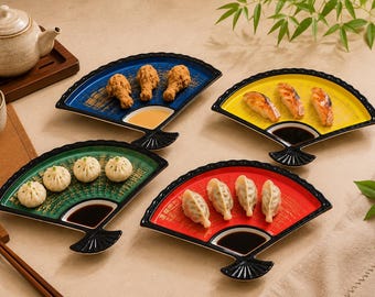 Japanse keramische sushibordenset, waaiervormige knoedelschotel, onderglazuur dienblad, Aziatisch servies, decor sauskom