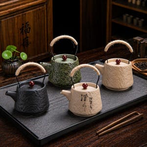 Tetera japonesa de cerámica retro, tetera Kung Fu, tetera de arcilla estilo Yixing, tetera para preparar té Pu-erh, juego de té asiático, artículos de té hechos a mano.