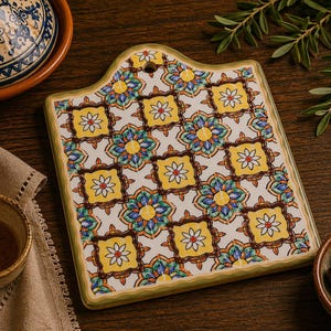 Salvamanteles de cerámica marroquí, agarradera resistente al calor, decoración de cocina bohemia, posavasos con base de corcho antideslizante, protector de mesa de azulejos marroquíes