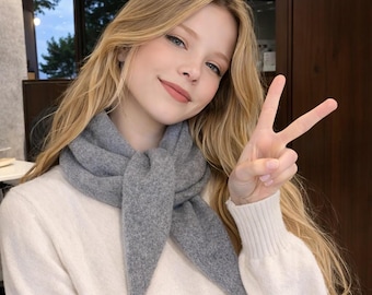 Wool Knit Triangle Scarf - Solid Color Winter Shawl