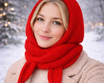 100% Wool Hooded Scarf Balaclava for Women Oversized Winter Ear Protection Hat