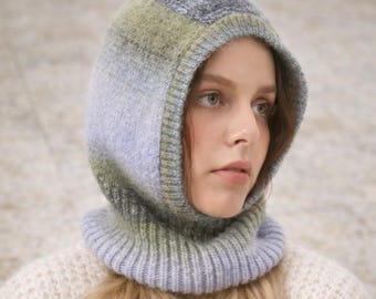 Gradient Knit Balaclava Scarf – Wool Hooded Neck Warmer