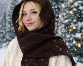 Hand Knitted Merino Wool Hooded Scarf – Warm Winter Balaclava