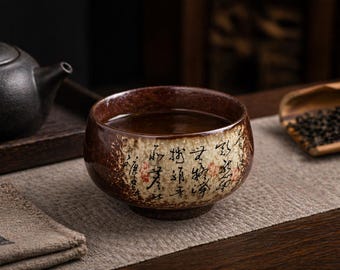 Japanese Rustic Tea Cup Handmade Ceramic – Vintage Kung Fu Tea Cup, Wabi Sabi Pottery Mug, Unique Stoneware Tea Bowl