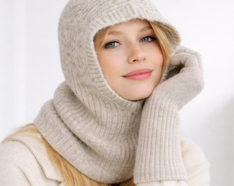 Handmade Alpaca Knit Balaclava – Hooded Scarf, Winter Snood