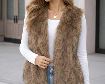 Women's Faux Fur Vest – Soft Fluffy Open-Front Winter Gilet Coat